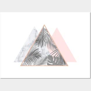 Copper blush gray marble geometric triangles pattern Posters and Art